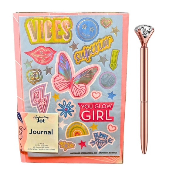 🦋BUTTERFLY Journal Pen Set Softbound Lined Notebook Gem Sparkle Pen + Stickers - Picture 3 of 8